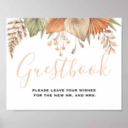 リーフミニマルボホフローラの結婚ゲストブックのサイン ポスター (正面)