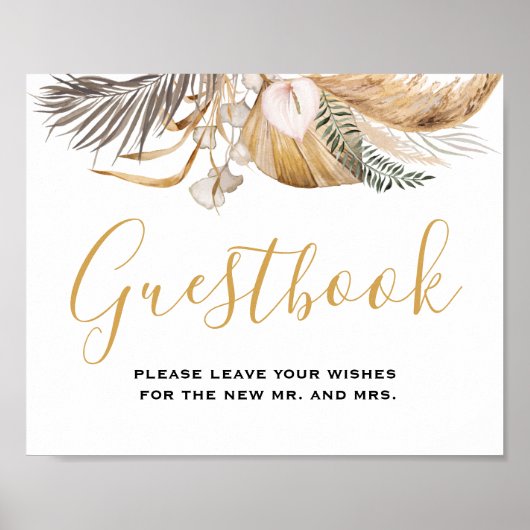 リーフミニマルボホフローラの結婚ゲストブックのサイン ポスター (正面)