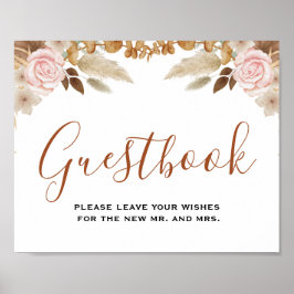 リーフミニマルボホフローラの結婚ゲストブックのサイン ポスター