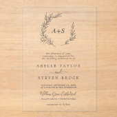 リーフミニマルモノグラム緑ボホモダン結婚の アクリル招待状 (正面)