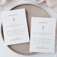 リーフミニマル白黒の結婚ディナーフラットメニュー