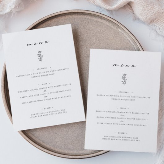 リーフミニマル白黒の結婚ディナーフラットメニュー メニュー