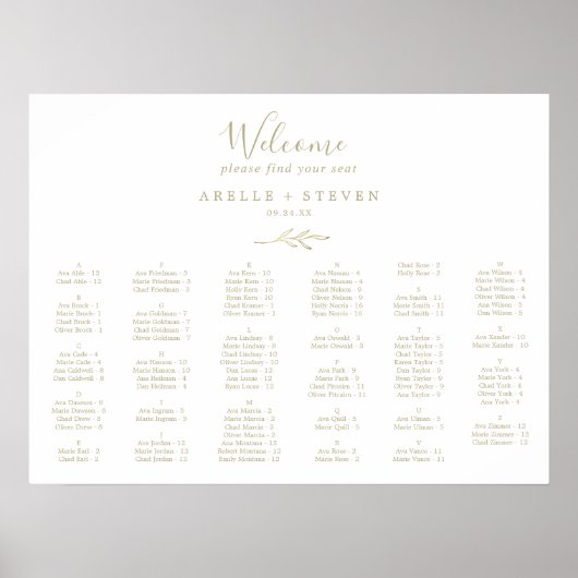 リーフミニマル金ゴールドアルファベット座席表 ポスター (正面)