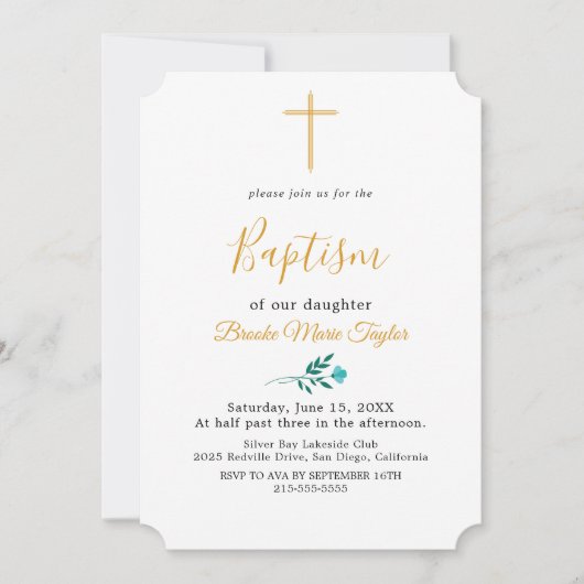 リーフミニマル金ゴールドバプテスマ招待状 招待状 (正面)