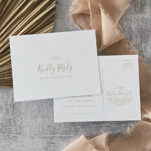 リーフミニマル金ゴールド曲リクエストRSVPポストカード インビテーションポストカード