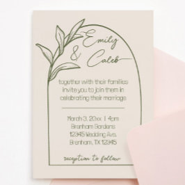 リーフモダンアーチタン&グリーン結婚ズ 招待状