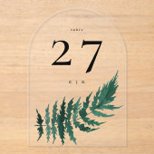 リーフモダンウォーター色アクリルアーチテーブル番号 アクリル招待状 (正面)