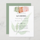 リーフモダンウォーター色結婚式招待状 (正面/裏面)