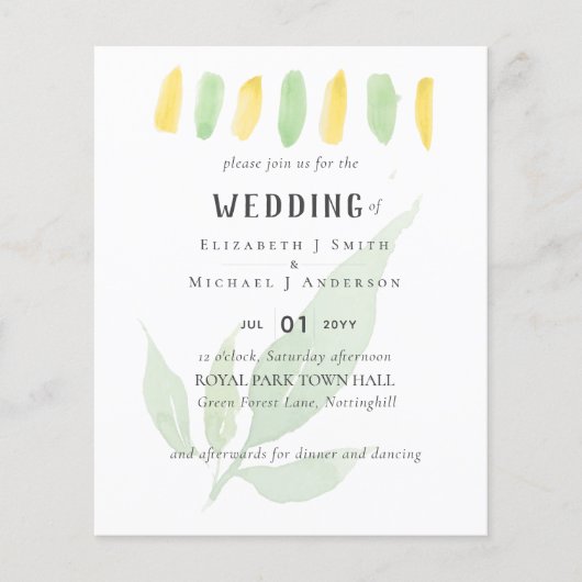 リーフモダンウォーター色結婚式招待状 (正面)