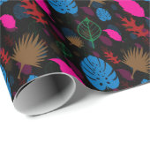 リーフモダンカラフル抽象芸術パターン黒 ラッピングペーパー (ロールコーナー)