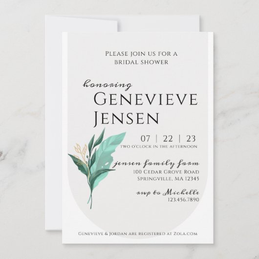 リーフモダンブライダルシャワーへの招待 招待状 (正面)