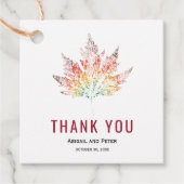 リーフモダンプリントブルガンディーサンキュー秋の結婚式 フェイバータグ (正面)
