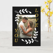 リーフモダンリース愛Youフォトブラックバレンタイン カード (黄色い花)