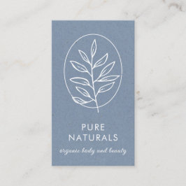 リーフモダンロゴボタニカルシンプルニュートラルブルー 名刺