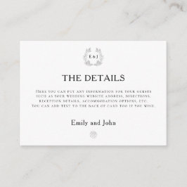 リーフモノグラムイニシャルブラック文字結婚ズ詳細 エンクロージャーカード