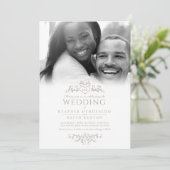 リーフラインアートのハートモノグラム茶色の結婚式の写真 招待状 (スタンド正面)