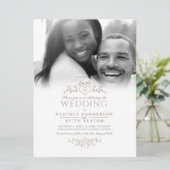 リーフラインアートハートモノグラムタンウェディングフォト招待状 招待状 (スタンド正面)