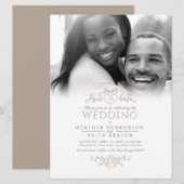 リーフラインアートハートモノグラムタンウェディングフォト招待状 招待状 (正面/裏面)