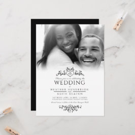 リーフラインアートハートモノグラム結婚ブラックの写真 招待状