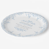 リーフラインアートハートモノグラム結婚ブルー ペーパープレート (アングル)