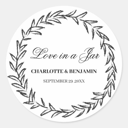 リーフリースシンプルメイスンジャー結婚式の引き出物ラベル ラウンドシール (正面)