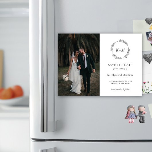 リーフリースモノグラム白黒Save The Date マグネット招待状