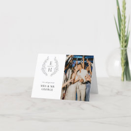 リーフリースモノグラム結婚フォト サンキューカード