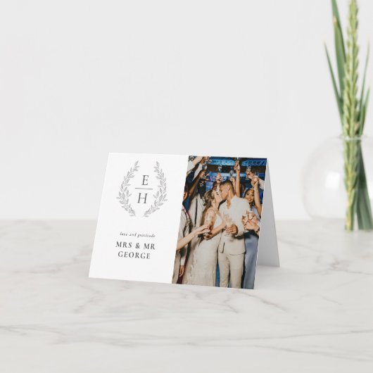 リーフリースモノグラム結婚フォト サンキューカード (正面)