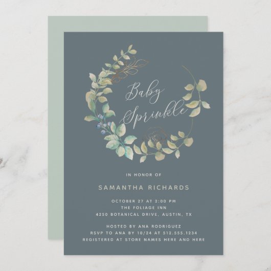 リーフリース金ゴールド植物ベビースプリンクル|石板 招待状 (正面/裏面)