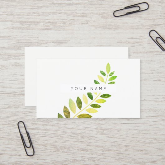 リーフローレルファーンボタニックグリーンエメラルドホワイト 名刺 (正面/裏面インサイチュ)