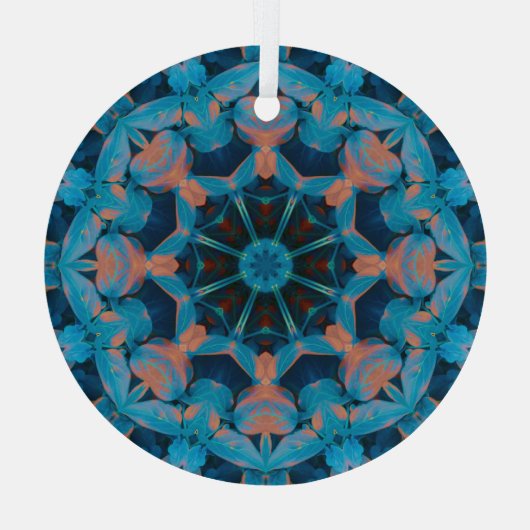 リーフ万華鏡のように千変万化するパターン星(青とオレンジ) ガラスオーナメント (裏面)