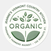 リーフ付き濃オーガニック緑色の製品ラベル ラウンドシール (正面)