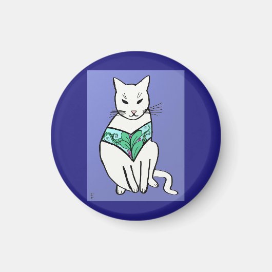 リーフ付き猫デザイン マグネット (正面)