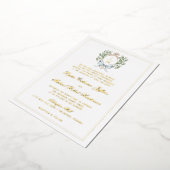 リーフ伝統的クレストモノグラム箔招待状 箔招待状 (回転した状態)