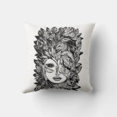 リーフ女性顔抽象芸術インクスケッチアート クッション (裏面)
