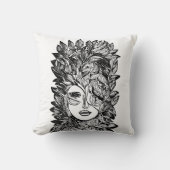 リーフ女性顔抽象芸術インクスケッチアート クッション (正面)