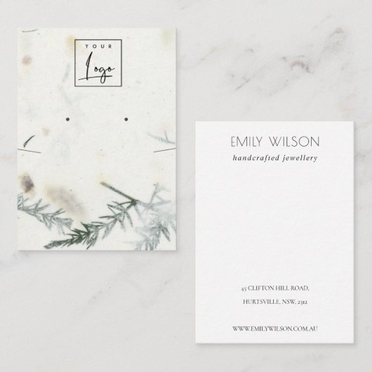 リーフ手作り紙テクスチャイヤリングネックレス 名刺 (正面/裏面)