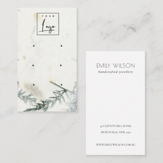 リーフ手作り紙テクスチャ3イヤリングディスプレイ 名刺 (正面/裏面)