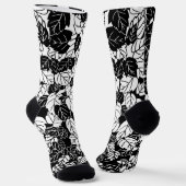 リーフ日本のプリント、白黒 ソックス (傾斜あり)