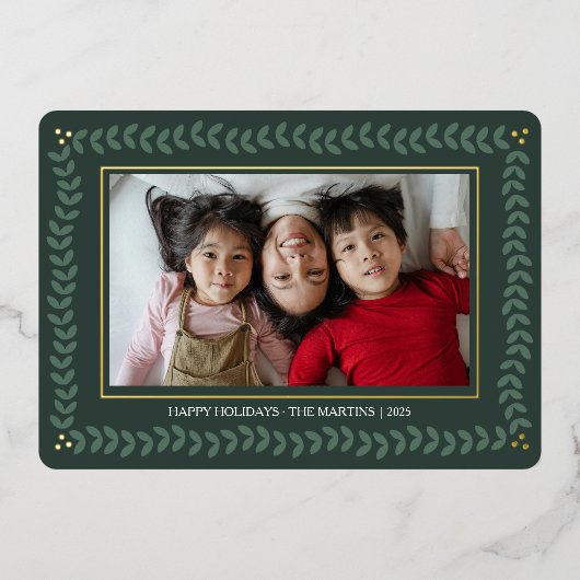 リーフ植物体のフレームの休日フォイルクリスマスカード 箔シーズンカード (正面)