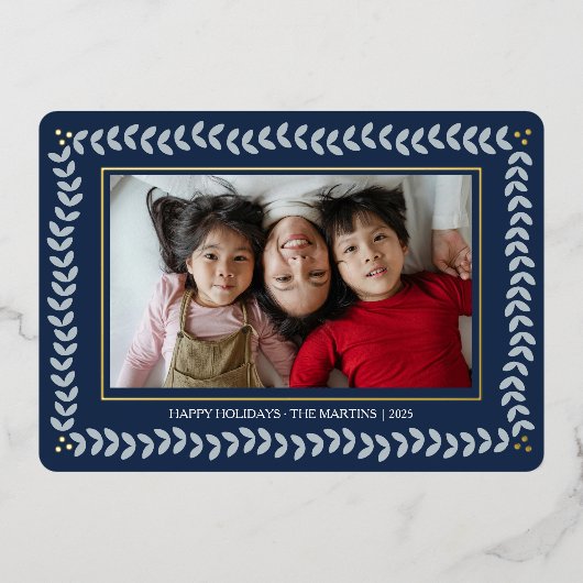 リーフ植物体のフレームの休日フォイルクリスマスカード 箔シーズンカード (正面)