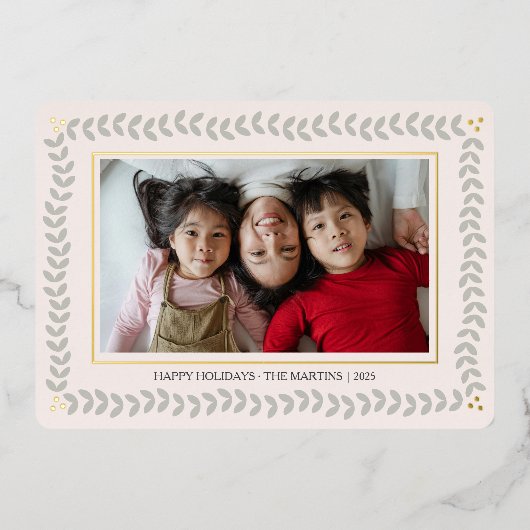 リーフ植物体のフレームの休日フォイルクリスマスカード 箔シーズンカード (正面)