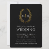 リーフ楕円の線結婚のアートの金ゴールド 招待状 (正面)