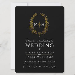 リーフ楕円の線結婚のアートの金ゴールド 招待状