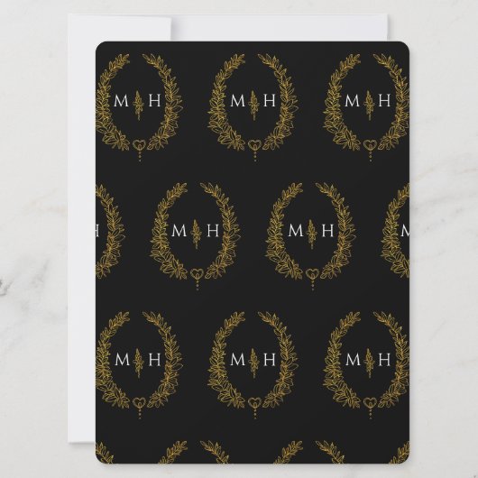 リーフ楕円の線結婚のアートの黒と白の金ゴールド 招待状 (裏面)