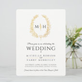 リーフ楕円の線結婚のアートの黒と白の金ゴールド 招待状 (スタンド正面)