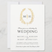 リーフ楕円の線結婚のアートの黒と白の金ゴールド 招待状 (正面)