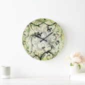 リーフ渦巻形のつる植物ラウンドウォールクロック ラージ壁時計 (ホーム)
