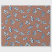 リーフ素朴シルエットのラッピング紙- Navy ラッピングペーパー (フラット)