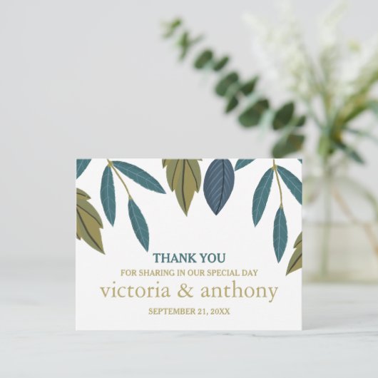 リーフ素朴フローラ結婚の感謝 ポストカード (スタンド正面)